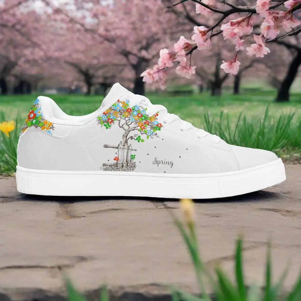 

Spring-themed floral print casual sneakers white sneakers, stylish and versatile suitable for both men and women