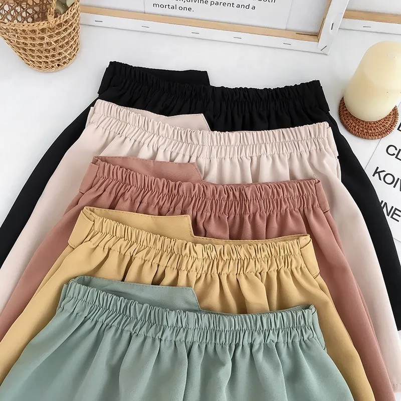 Fashion 2023 Summer Chiffon High Waist Wide-legged Shorts Casual Versatile Slim Straight Hot Pants For Women\'s Clothing Y2K