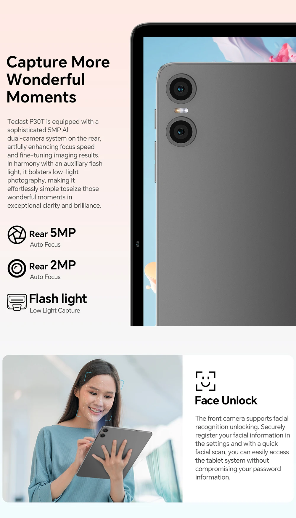 Tablet 10,1 Zoll TECLAST P30T Hülle Android 16 WiFi 3GB+13GB RAM 128GB 120Hz 6000mAh Tastatur-Maus-Hüllen-Set Duale Lautsprecher Gesichtserkennung Widevine L1 Netflix Kindermodus Leichtgewicht GPS – Detail 16