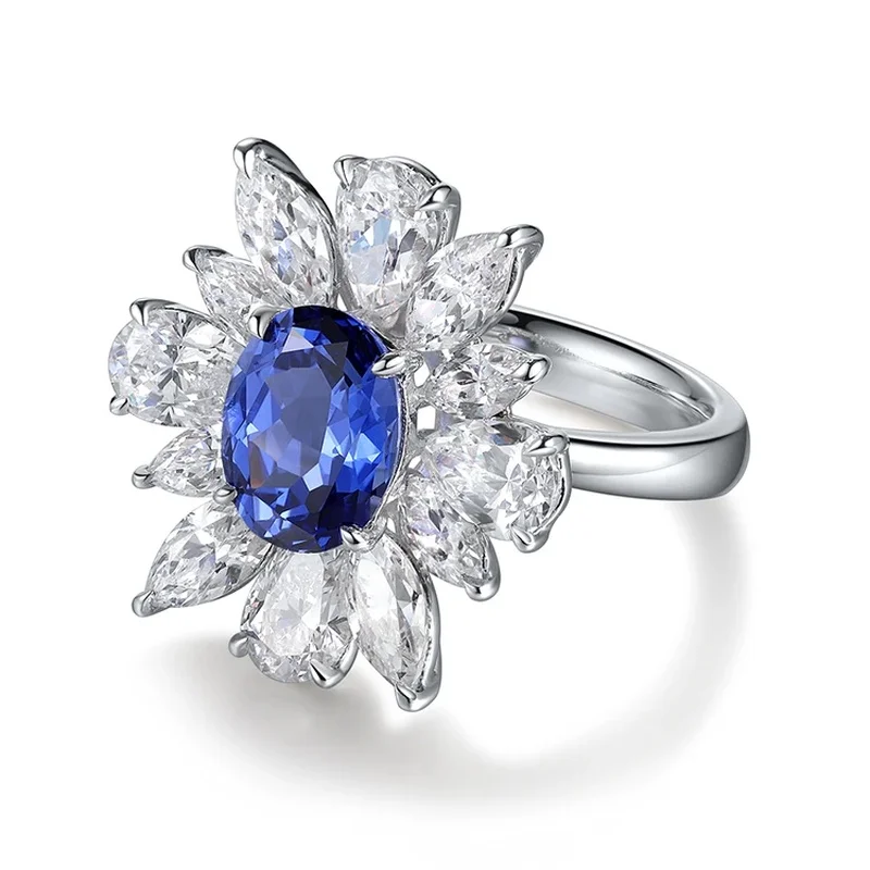 Oval Cut Lab Created Diamond and Sapphire Ring for Women by Anster Featuring S925 Sterling Silver Band Timeless Lab Grown Gemsto