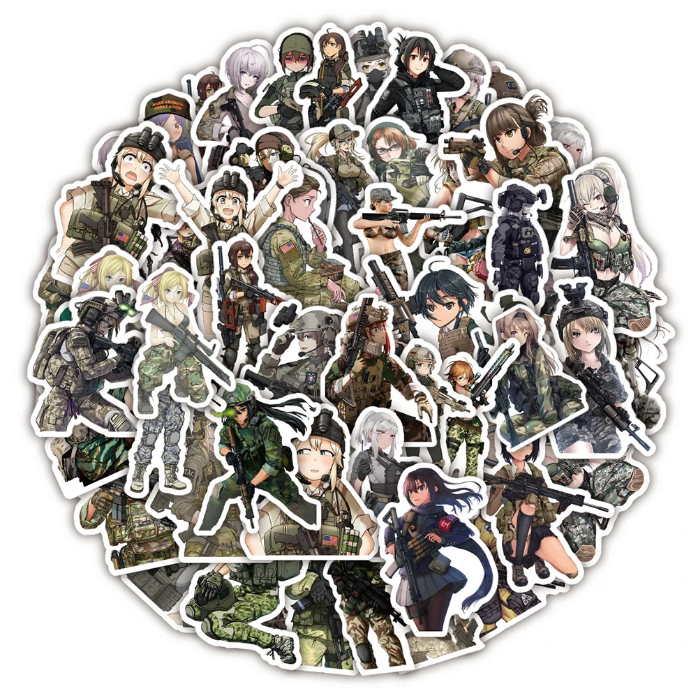 10/30/50PCS Cool Camouflage Female Soldier Stickers for Kids Graffiti for Laptop Luggage Motorcycle Car Cute Girl Sticker Decals