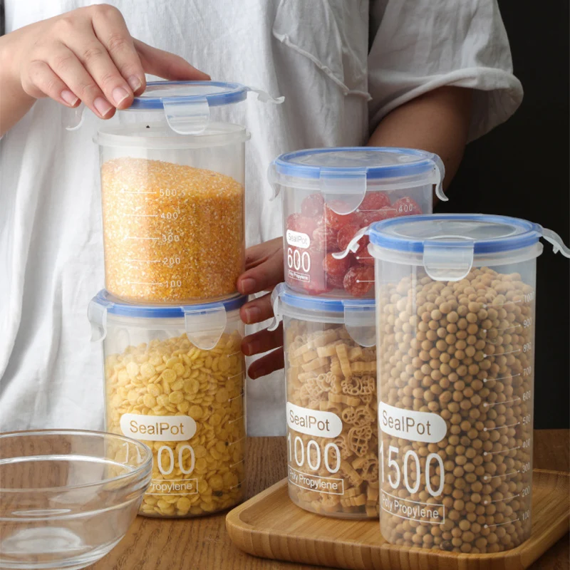 600/800/1000/1500ml Food Sealed Jars Kitchen Moisture-proof Fresh Keeping Storage Box Grains Snacks Storage Cans Container