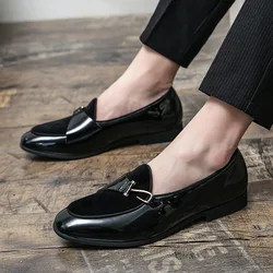 Fashion Man Casual Shoes Patent Leather Monk Loafers Red Sole Mens Slip-on Moccasins Men Comfortable Driving Flats Stylish