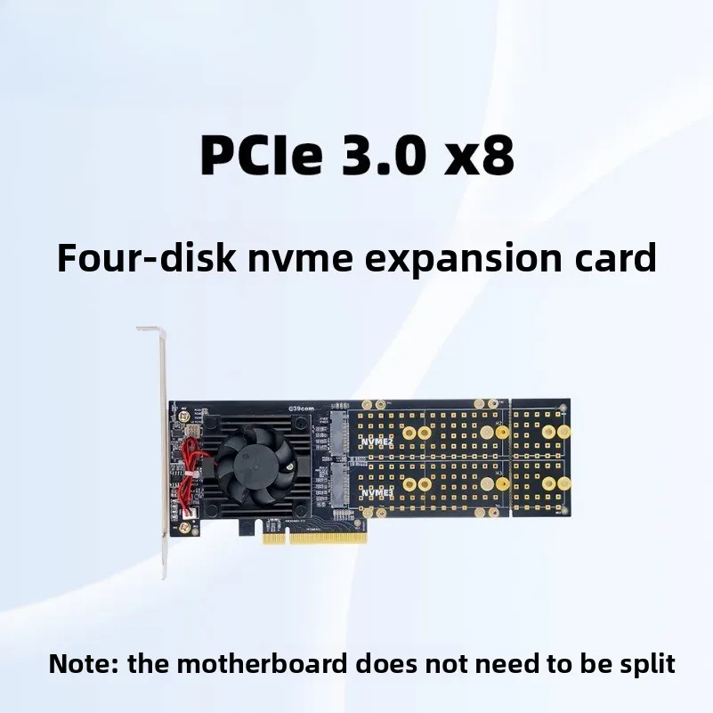 PLX8747 4-Bay M.2 PCIe Expansion Card, Non-split, Silent, Full Height & Half Height Compatible