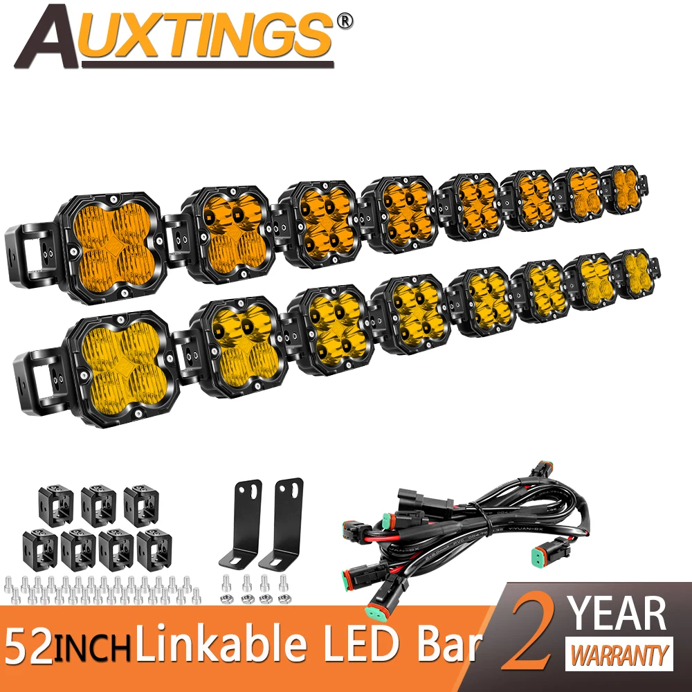 Auxtings 52 Inch 240W Linkable LED Light Bar, 8 x 30W Cube Pod Lights, Amber/Yellow 3000K-3500K Flood/Spot/Combo Beam, Waterproo