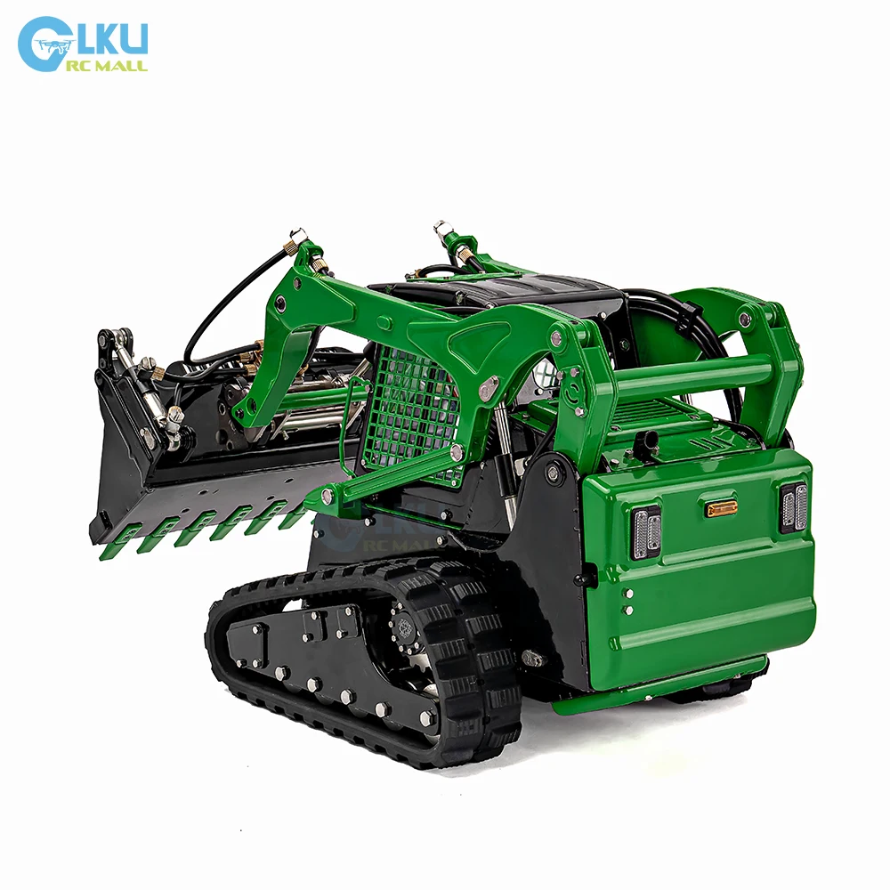 LESU 1/14 Small Bulldozer Customized Green Crawler Bobcat Skid Steer Loader