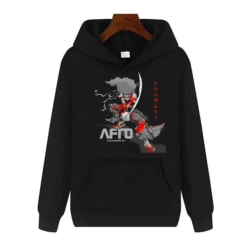 Retro Anime AFRO SAMURAI Graphic Hoodies Autumn Winter Fashion Men Women Pullovers Sweatshirt Tops Hip Hop Punk Black Streetwear