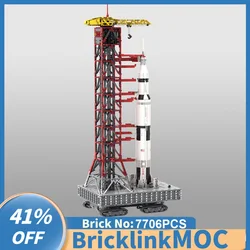 7706PCS Space Launch Vehicle rocket Saturn V Crawler Launch Tower model creative ideas Child Toy Gift technologyBlocks MOC-21309