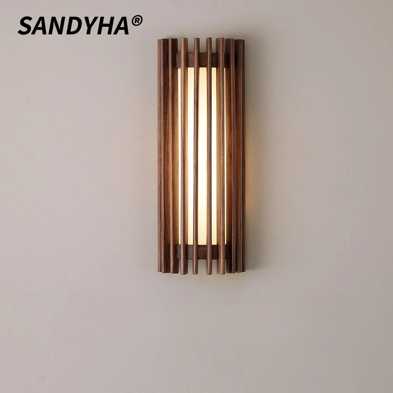 

Современный настенный светильник в стиле Ваби-Саби из орехового дерева с акриловым плафоном, регулируемый, 3-цветный светодиодный светильник для гостиной, коридора, спальни, декоративное освещение