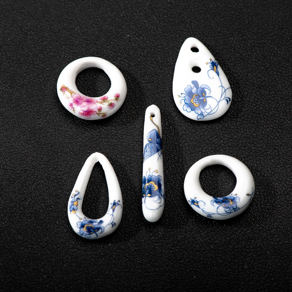 2pcs Ceramic Applique Pendant Necklace Earring Jewelry Making Porcelain Accessories Kralenset Voor Sieraden Maken Z675