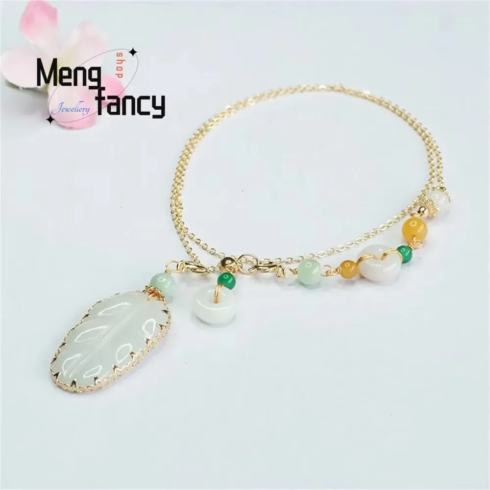 Natural Myanmar A-goods Jadeite Leaf Necklace Exquisite Elegant Simple High-grade Jade Lock Bone Chain Luxury Quality Jewelry