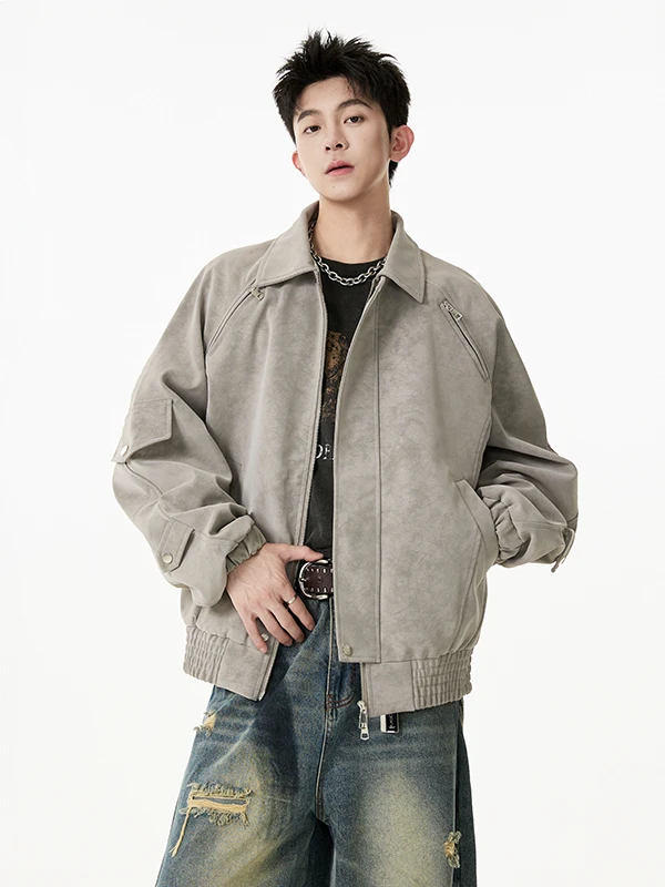 

American Sle Men's PU Leather Motorcycle Jaet Casual Baseball Coat Spring Autumn Cleanfit Leisure Faionable Collar Open...