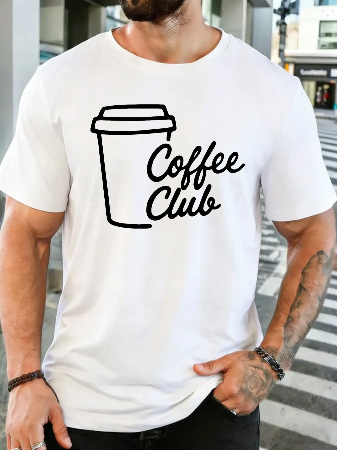 Men Vintage Coffee Cup Club Sketch Cotton Crew Neck Soft Loose Short Sleeve Summer Daily Wear Top For Guy Coffee Fans S M L Xl