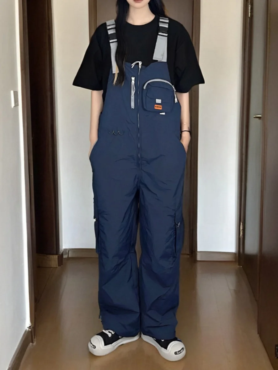 

Синий спецодежда, комбинезоны для мужчин и женщин, новинка 2024, весна-осень, американский ретро-дизайн, уникальные комбинезоны, повседневные брюки, полиэфирное волокно