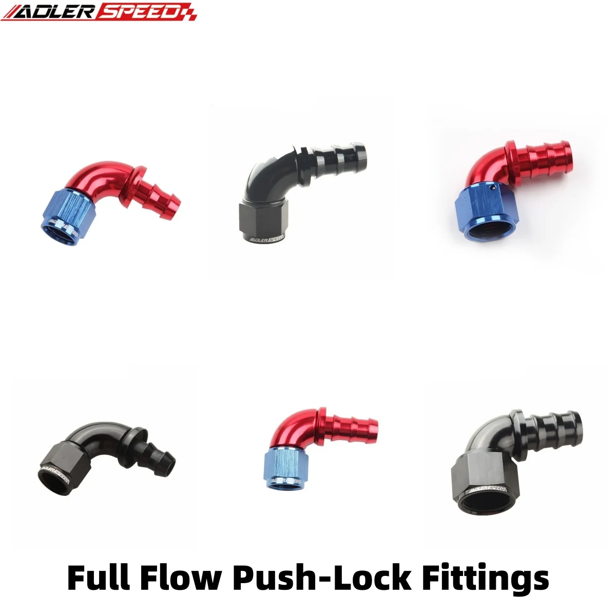 Universal 90 Degree AN4 AN6 AN8 AN10 AN12 AN16 AN20 Full Flow Oil Fuel Hose Fitting Push-Lock Push On Hose End Aluminum