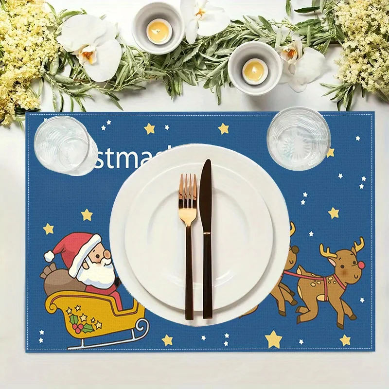 1PC Christmas Placemats Comfortable Linen Placemats Christmas Elements Table Mats Square Colorful Printed Placemat