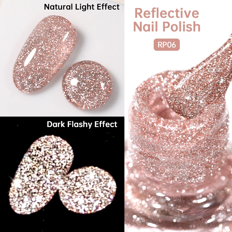 LILYCUTE 7ml Reflective Glitter Nail Polish Gold Silver Red Sparkling Nail Supplies Air Dry Nail Varnish