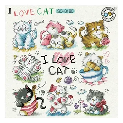 Amishop Gold Collection Lovely conted Cross Stitch Kit I Love Cat Kitty Kitten Cats SO