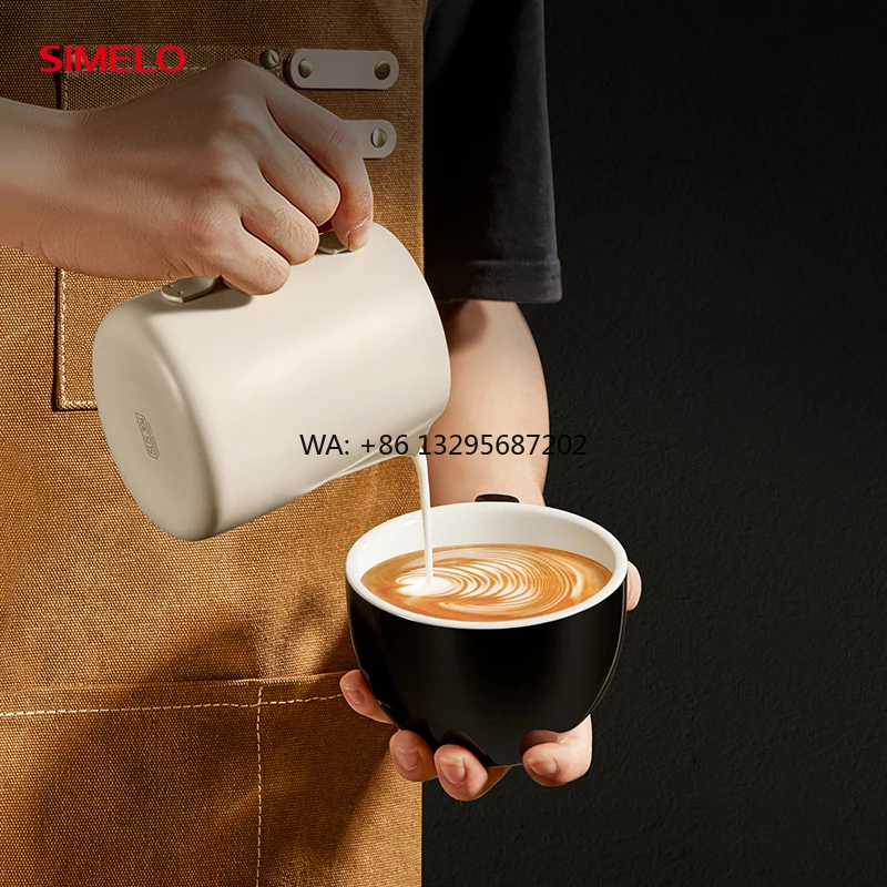 

SIMELO Professional Coffee Pull Flower Cup 350ML Double Graduated Stainless Steel Coffee and Milk Cup