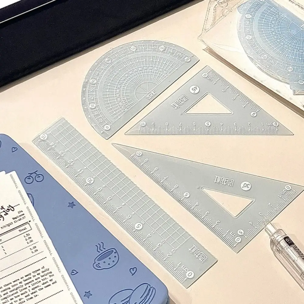 4PCS/Set 15/20CM Jelly Ruler Set Thickened Measuring Stationery Set Square Transparent Measuring Ruler Student Gift