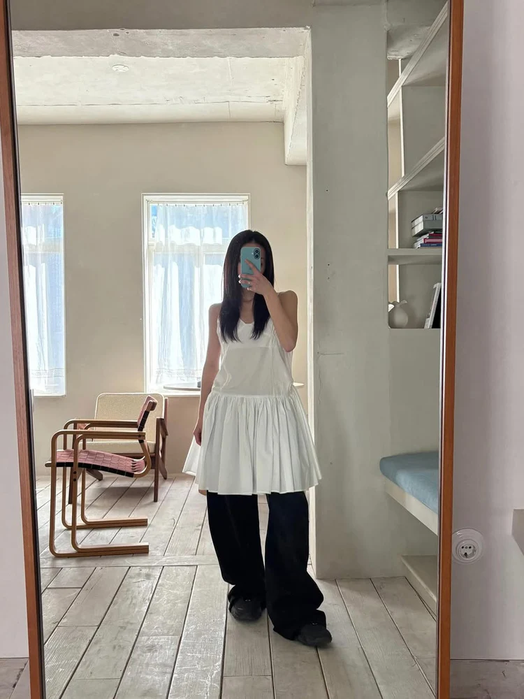  Sle Vintage Gentle Stripe V-Ne Puffy Skirt ter Dr Women Summer Casual High Waist A-Line Gown Single Piece