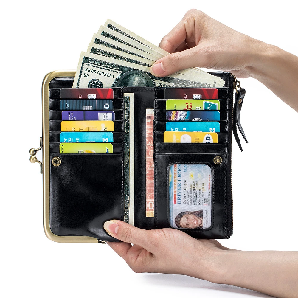 Genuine Leather Multifunctional Clutch Bag Lady's Soft Cowhide Large Capacity Wallet Mobile Phone Bag Coin Purse