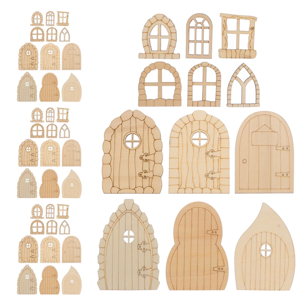 

60 Pcs Mini Fairy Door Garden Accessories Miniature Wooden Unfinished Home Decor Fairs for Wall DIY Windows