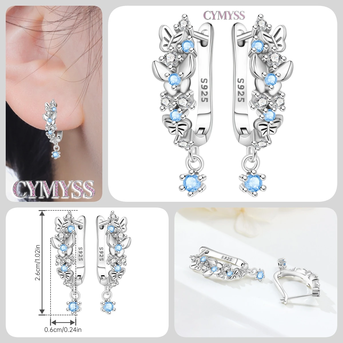925 Sterling Silver Inlaid Zircon Butterfly Earrings Insect Element Original Design Women's Fashion Party Jewelry Gift Ear Loops S4eb7d29daff44111945cf7105e987c2by