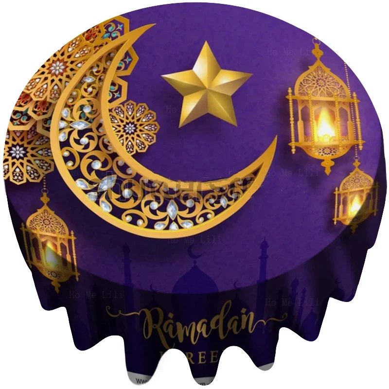 Beautiful Happy Diwali Gold Diya Ramadan Kareem Crescent Moon Patterned Round Tablecloth By Ho Me Lili For Tabletop Decor