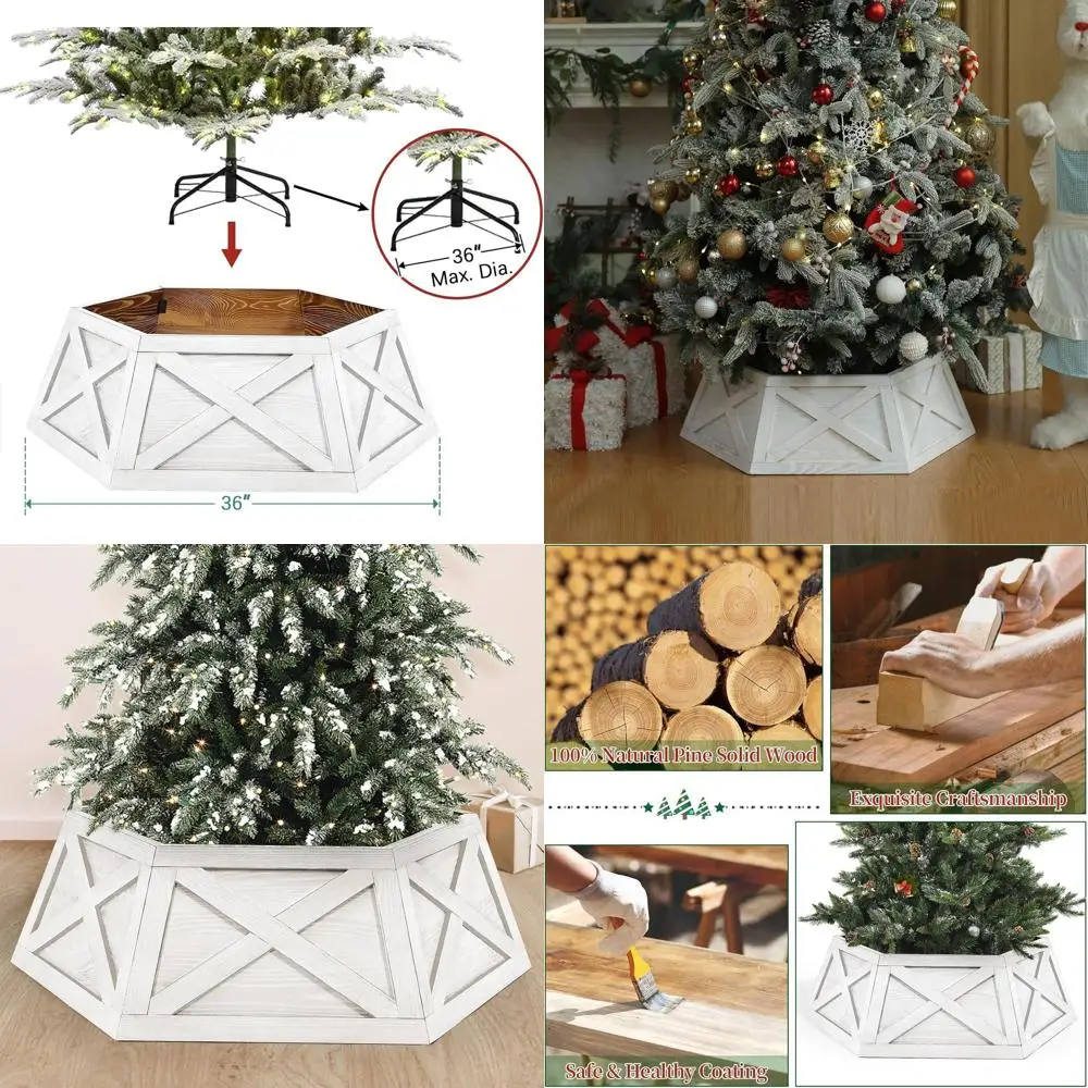 

Large 36 White Hexagon Christmas Tree Collar, Rustic Farmhouse Style Tree Base Cover for 7.5 to 9ft Artificial Trees
