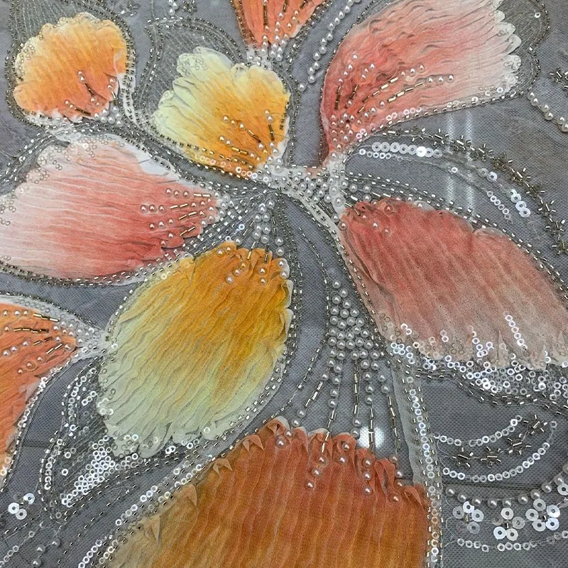 90x125cm Farbig bedruckter Paillettenstoff, Perlenbestickter Tüllstoff, DIY-Nähmaterial, Netzstoff für Bekleidung – Detail 15