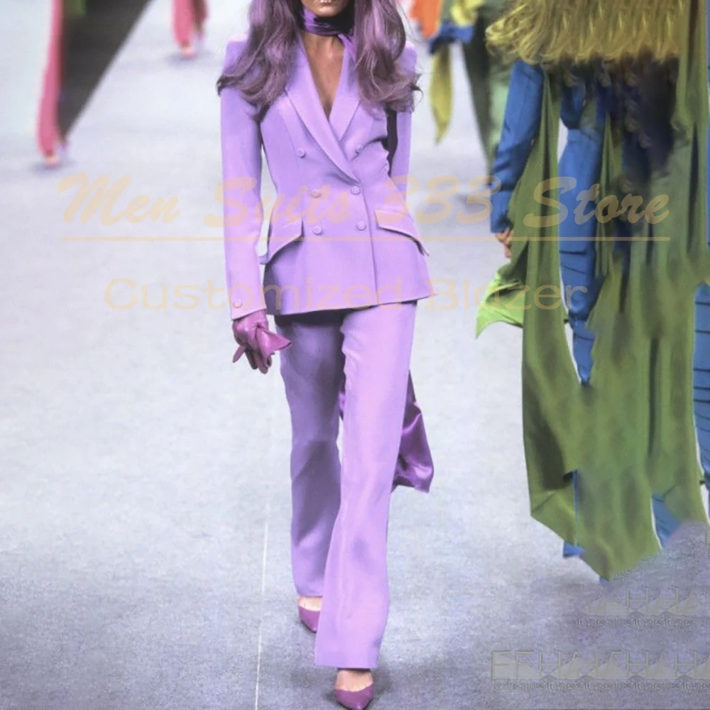 

Customzied Women's Blazer Suits With Pants 2 Piece High Quality Double Breasted Peak Lapel Slim Fit Office Lady Outfits Costume