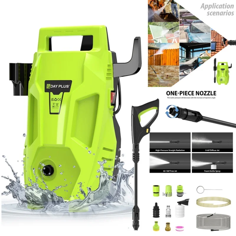 DayPlus Elektrischer Hochdruckreiniger 480 Bar PSI Power Jet Wash für Terrasse und Auto mit 7m Schlauch & 5,5m Stromkabel, Verstellbare Düse