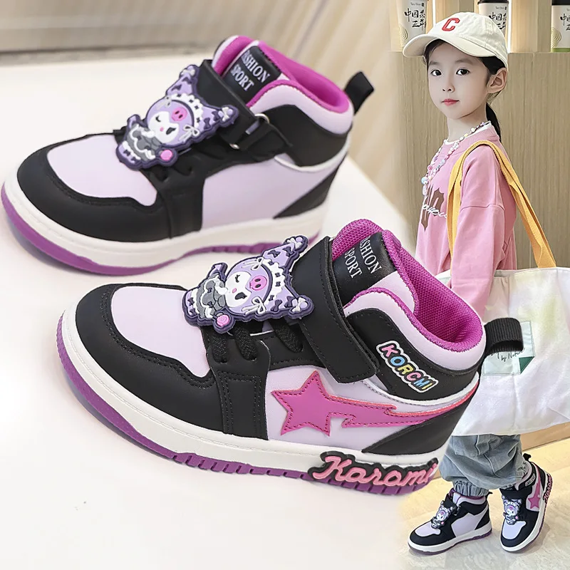 Sanrio Anime Kuromi Kids Sneakers Autumn Outdoors Casual Shoes Breathable Lightweight Non Slip Versatile Girl Sport Shoes Gift