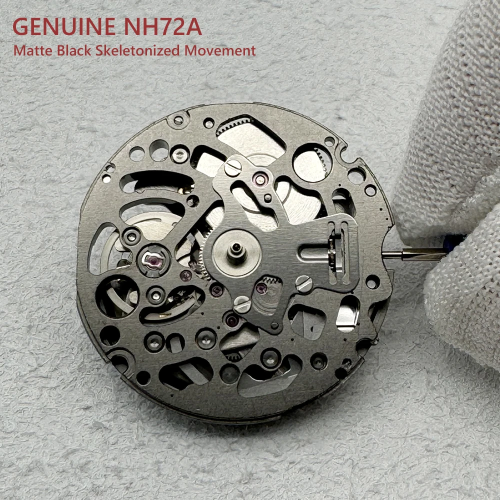 Japan Original NH72 Black Skeletonized Mechanical Movement Modification Automatic Watch Parts NH72A 24 Jewels High Accuracy