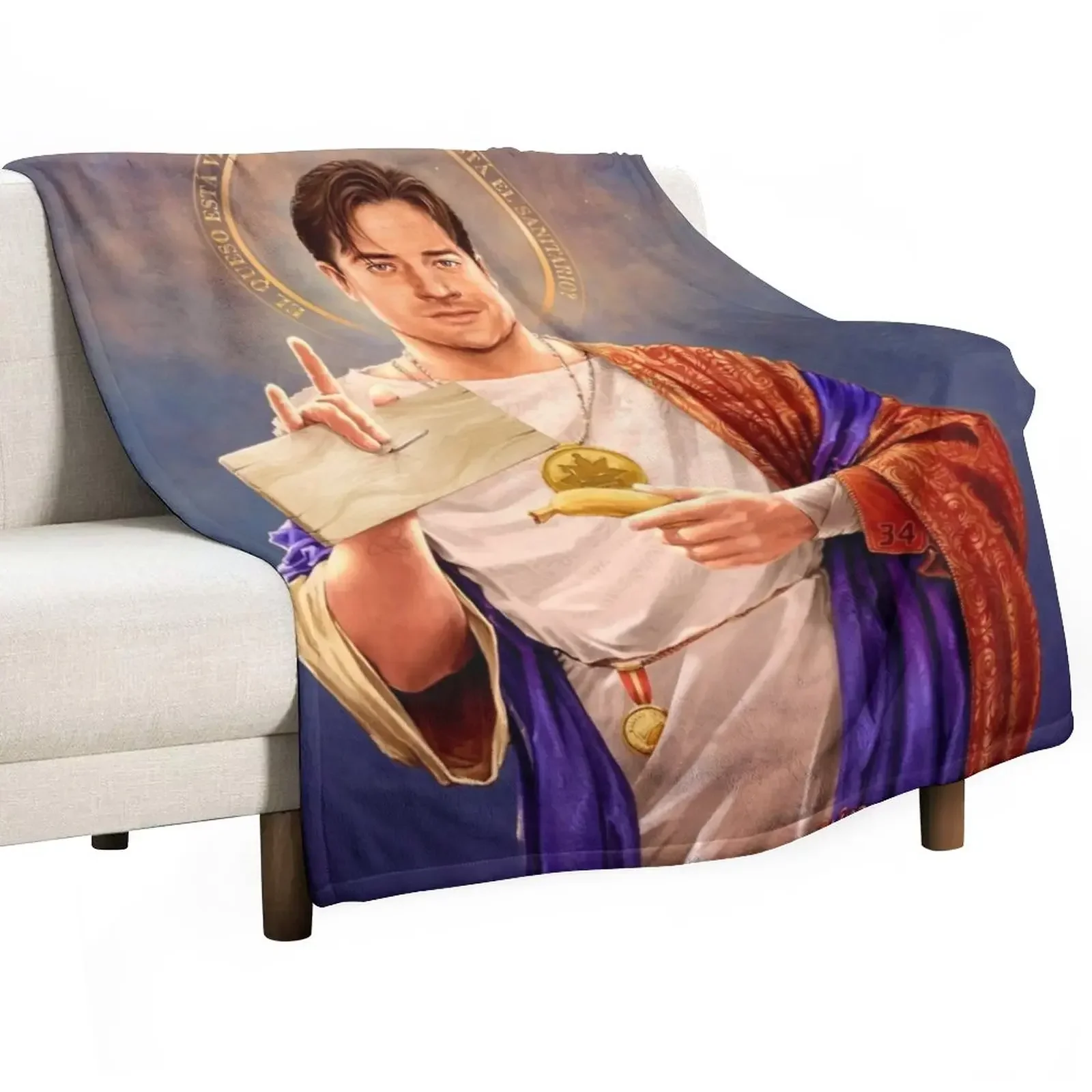 Saint Brendan of Fraser - Brendan Fraser Original Religious Painting Throw Blanket Comforter Plush Vintage halloween Blankets