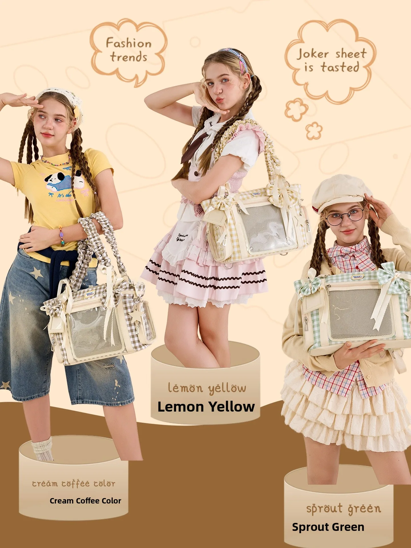 Original Miao Xiaotu Women's Tot Bag Concert Crossbody Shoulder Bag Hidden Light Board Soft Square Nylon Daily Use Medium Size