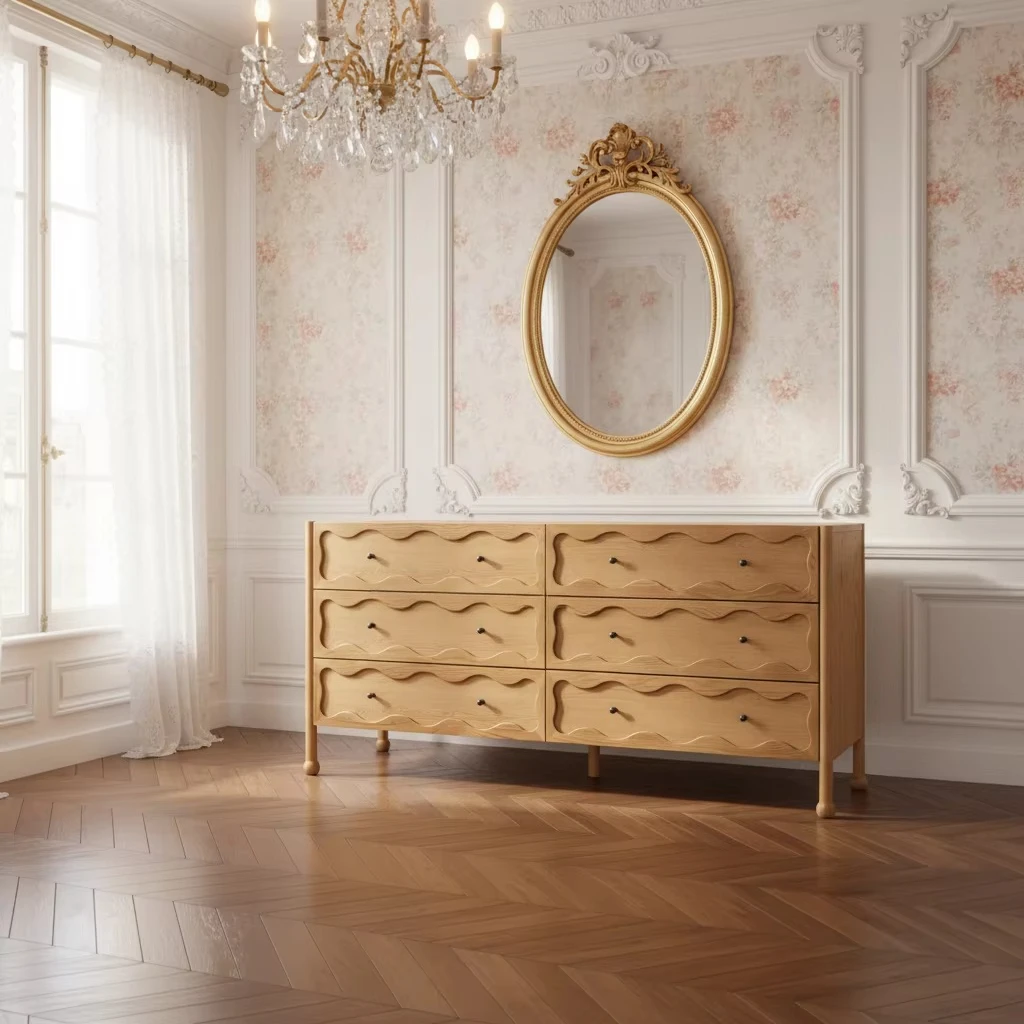 French Country 6-Drawer Dresser Modern Luxury Antique Bedroom Furniture Solid Wood Oak Storage Feature