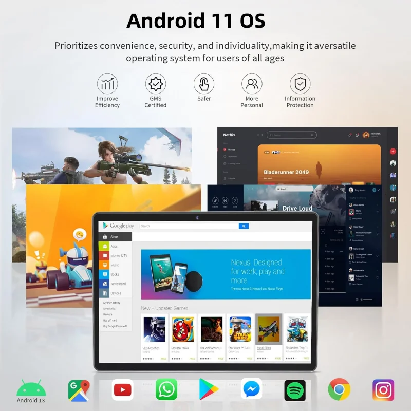 MX2 10.1 Inch Android 11 Tablet 64-bit Allwinner A133 Quad Core 1.6GHz 4GB RAM 64GB ROM 5MP+8MP Camera 5000mAh Type-C