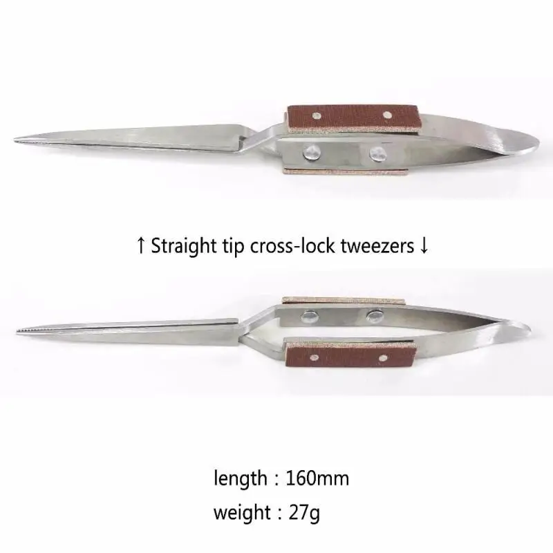 Stainless Steel Cross Locking Lock Tweezer Self Closing Jewelry Soldering Craft Repair Tool Insulated Tweezer Straight Elbow Tip