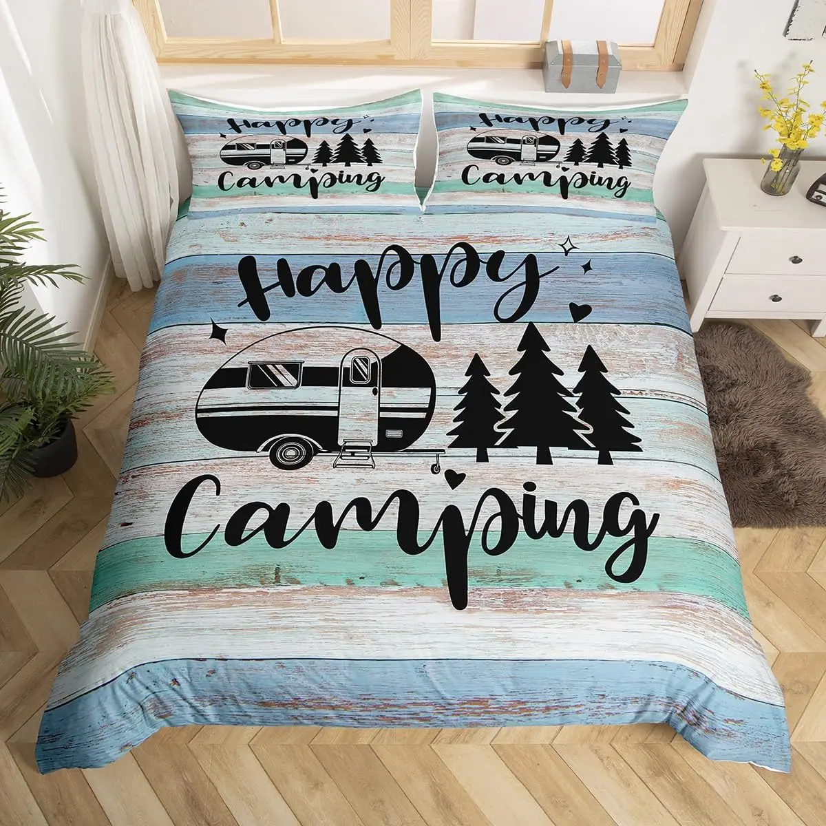 

Camping Themed Motorhome Cartoon 3D Print Bedding Set Cozy Duvet Cover King Queen Twin Single Size Birthday Gift Bedroom Decor