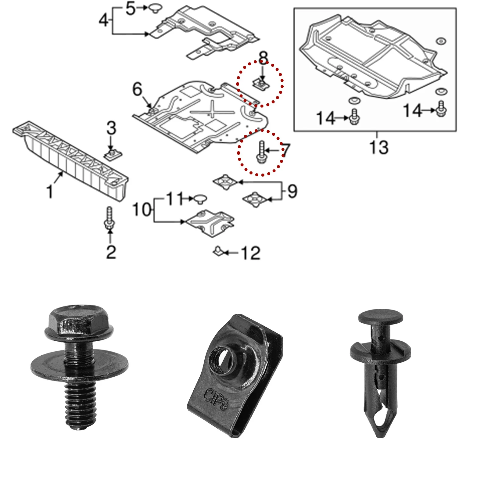 Car Body Bolts & U-nut Clips M6 Engine Under Cover Splash Shield Guard For Nissan QASHQAI Rogue Sport Juke Almera Leaf Frontier