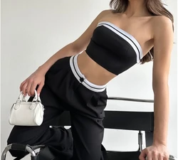 Sleeveless Sets for Women 2 Pieces  Fresh and Sweet Tank Top Contrasting Color High Waist Wide Leg Pants Casual Suit 2024 Summer