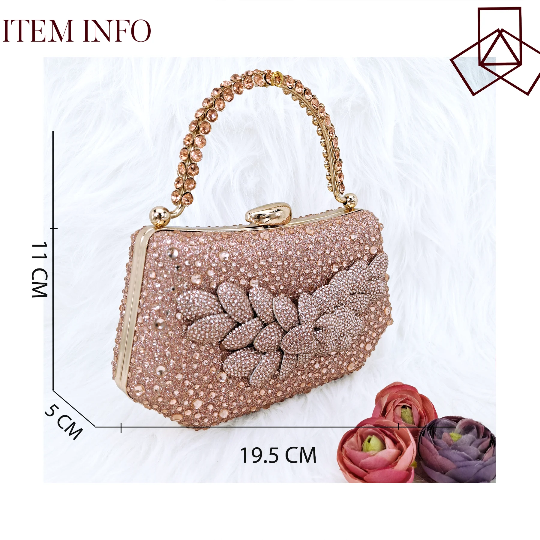 Handmade Peach Delicate And Elegant Women's Pointy Toe Heels And Rhinestone Embellished Handbag With Laurel Tree Decoration