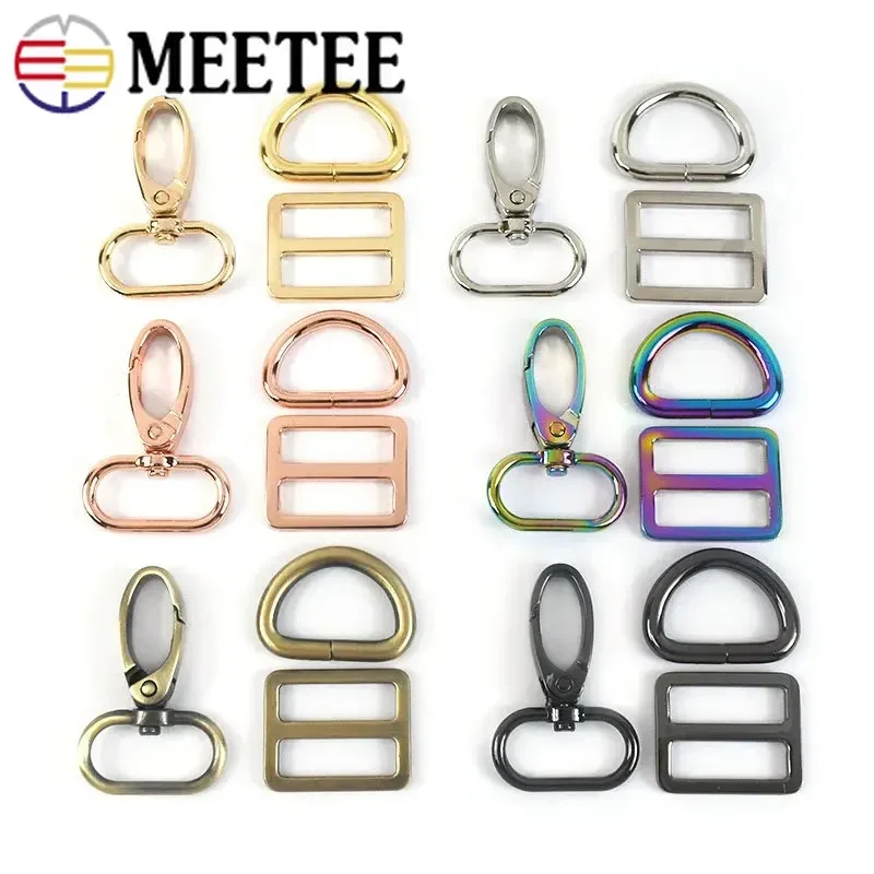 5Set 20-38mm Rainbow Metal Lobster Clasp Belt Buckle Bag Strap Swivel D Ring Tri-glide Buckles Adjust Hook Sewing Accessories