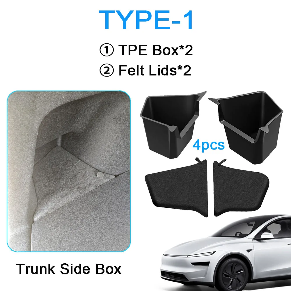 Voor Tesla Model Y Juniper 2025 Kofferbak Side Opbergdoos Cargo Organizer TPE Bin Box Massaal Mat Scheidingsbord Accessoires