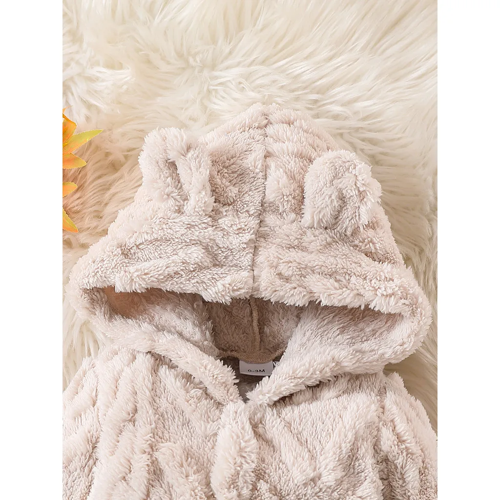 ملابس الشتاء الدافئة بيبي بوي فتاة لطيف بأكمام طويلة مقنعين رقيق رومبير 2 ألوان طقم قطعة واحدة للأطفال الصغار بذلة لمدة 1-18 أشهر #3