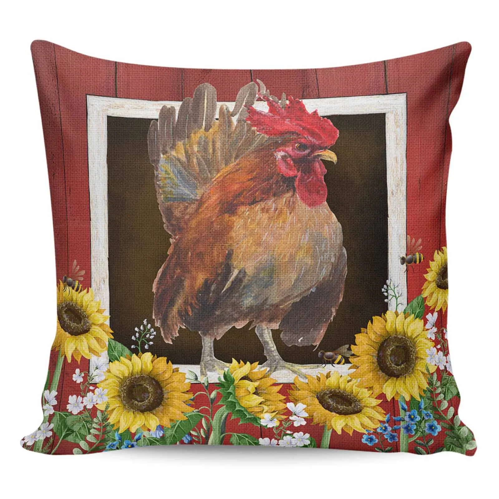 

2/4PCS Waterproof Pillow Cover Farm Barn Chicken Sunflower Square Throw Pillowcase Home Decoration Sofa Cushion Cover