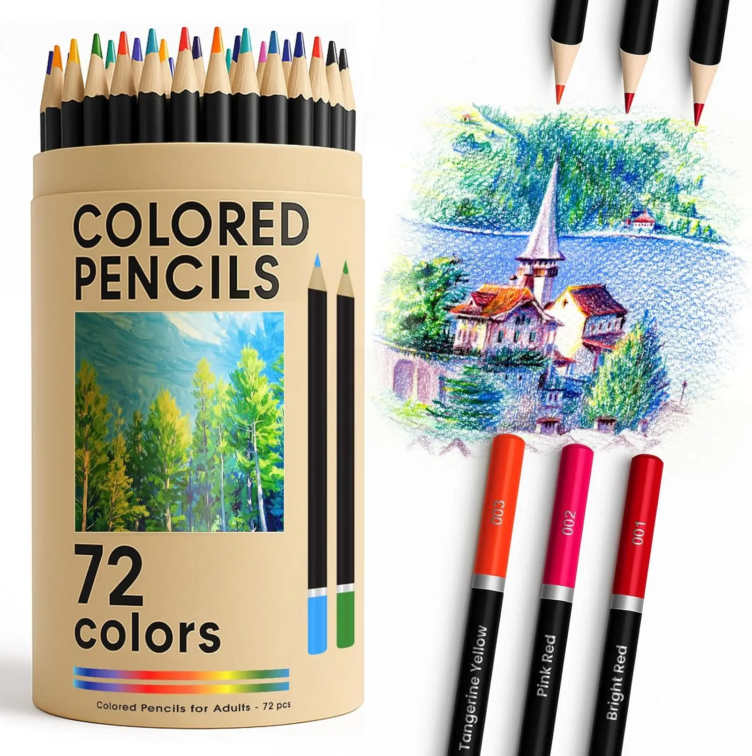 

72 Vibrant Colored Pencils for Adult Coloring Books, Oil-Based Cores, Professional Art Supplies for Experts & Beginners