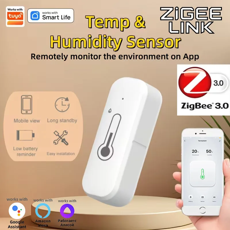 ZigBee 3.0 Smart Temperature Humidity Sensor Smart Home Indoor Hygrometer Support Tuya APP Monitor Alexa Home Assistant